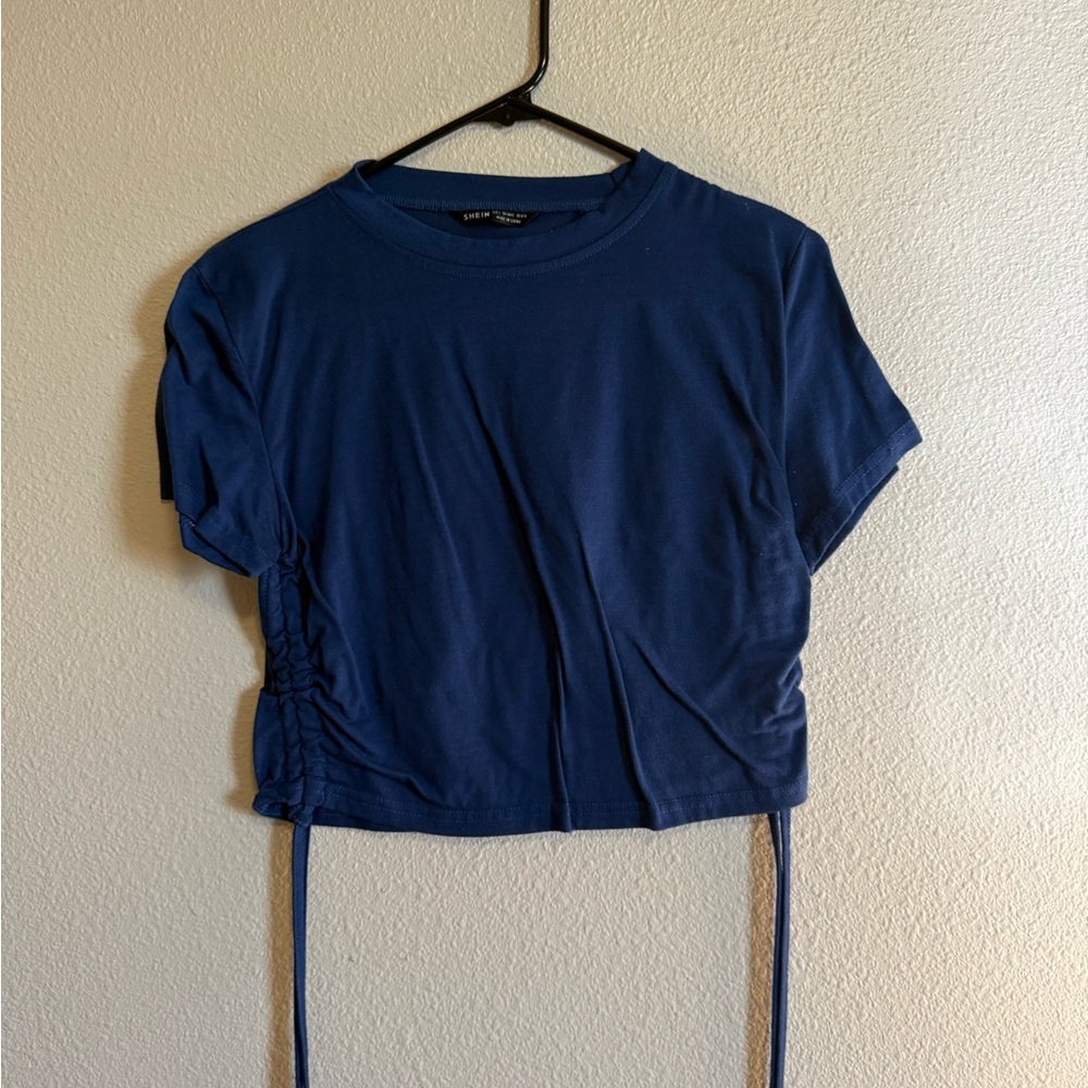 SHEIN Dark Blue Ruched Crop Top